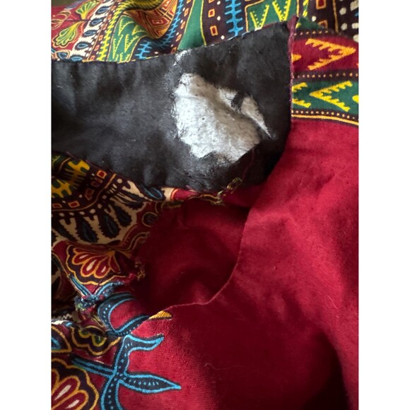 Red Print Dashiki Kaftan Dress Maxi Long Vintage One Size XL XXL - Picture 7 of 7